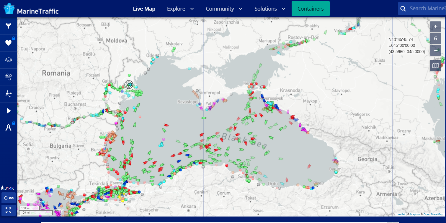 Circulația navelor din porturile maritime ucrainene a încetat, după expirarea în 17 iulie a acordului privind exportul de cereale prin Marea Neagră; aglomerație mare de nave, în apropiere de Sulina; porturile maritime rusești, active, în timp ce armata rusă bombardează Odesa