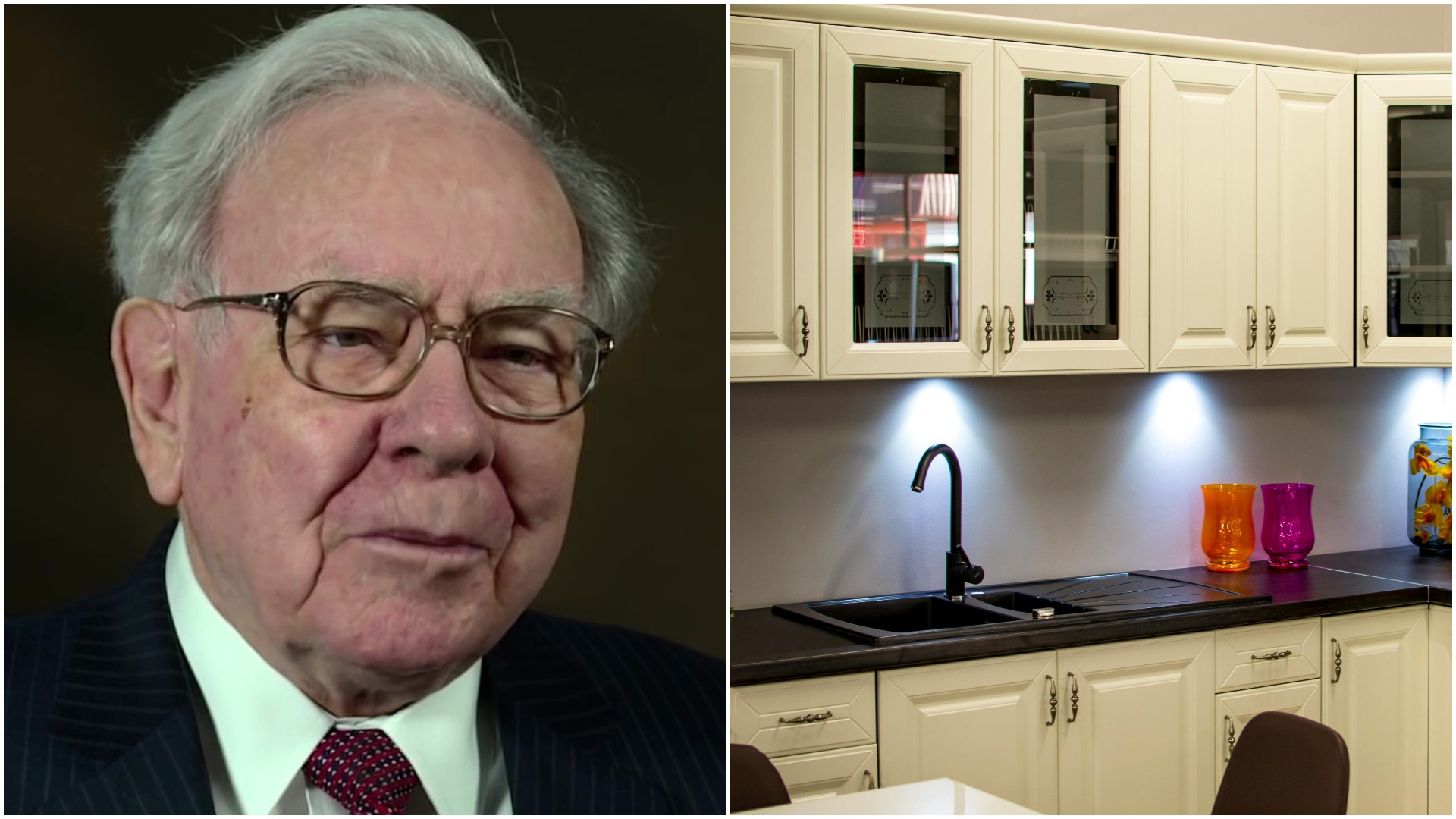 warren buffett alaturi de o bucatarie intr-un colaj foto