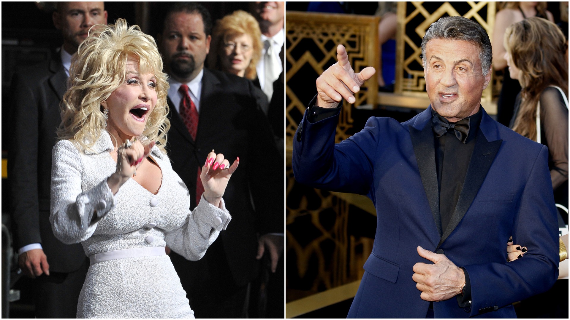 Sylvester Stallone si Dolly Parton in imagini alaturate